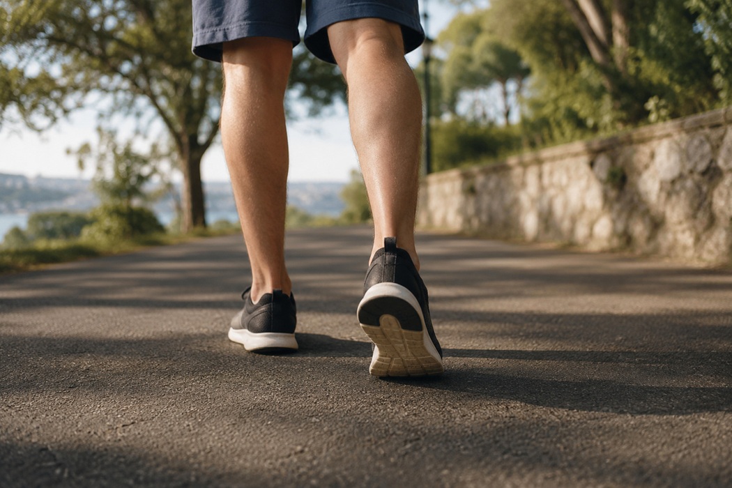 Person walking outdoors - early peripheral artery disease often produces no visible signs despite affecting circulation